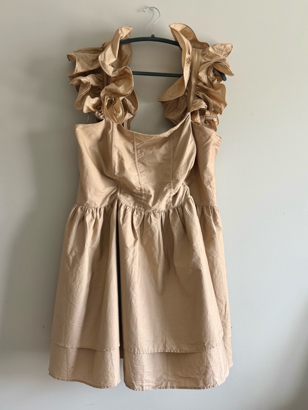 Tiered Ruffle Sleeve ASOS Mini Dress in Beige - Picture 4 of 7